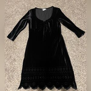 Y2K Black Velvet Rosette Midi Whimsigoth 3/4 Sleeve Dress